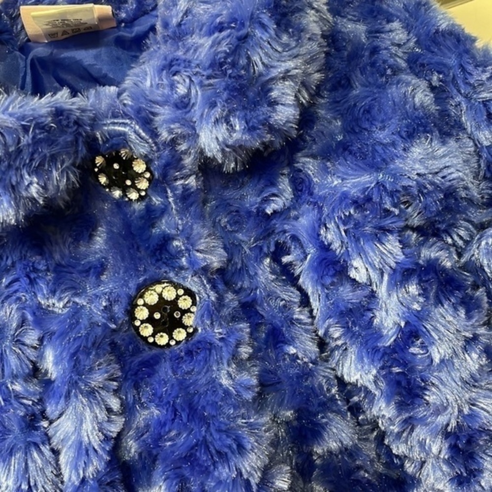 Little Lass‎ blue faux fur plush button up dress pea coat size 18 months - Picture 2 of 3
